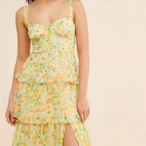 Astr Yellow Floral Maxi Dress with Green and Orange Accents
